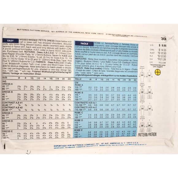 Butterick CLassics Pattern #130 Dress Misses/Petite UNCUT S1ze 12 14 16 ©1993 - Picture 2 of 3